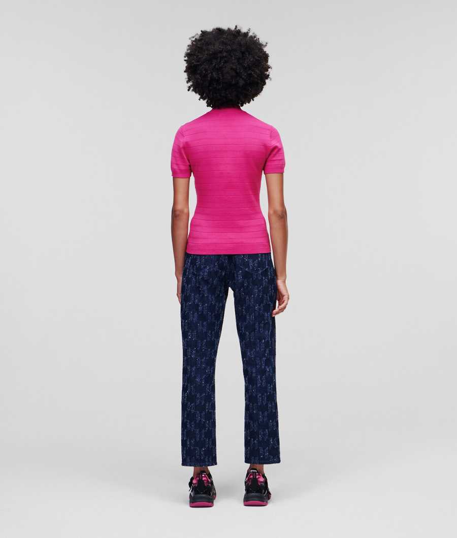 Fuchsia Women's Karl Lagerfeld Short-sleeve Mock-neck Knitwear | AE638ZPMO