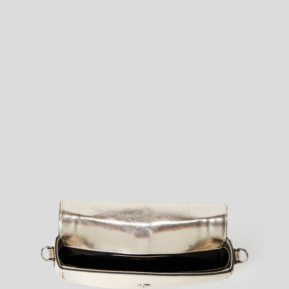 Gold Women's Karl Lagerfeld K/Saddle Metallic Baguette Bag | AE240NWES