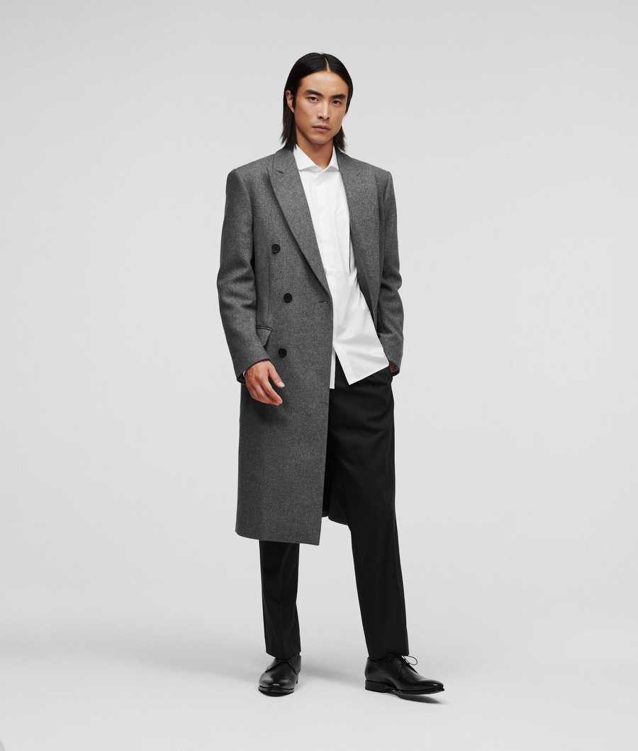 Grey Men's Karl Lagerfeld Double-breasted Tailored Coats | AE412IDZA