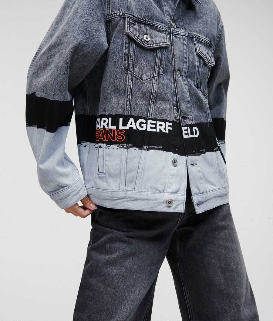 Grey Women's Karl Lagerfeld Klj Paint Logo Denim Bomber Jackets | AE938DPSM