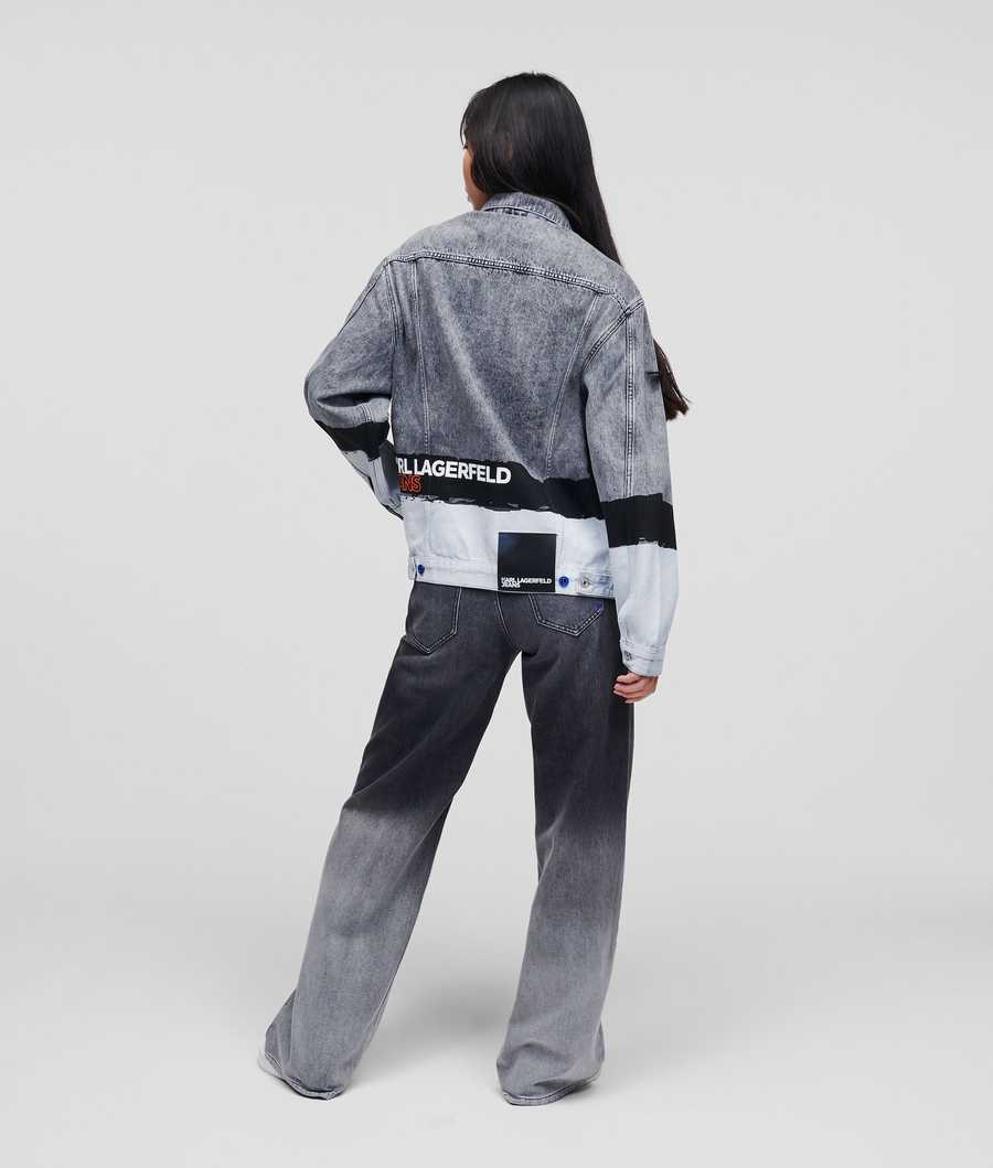 Grey Women's Karl Lagerfeld Klj Paint Logo Denim Bomber Jackets | AE938DPSM