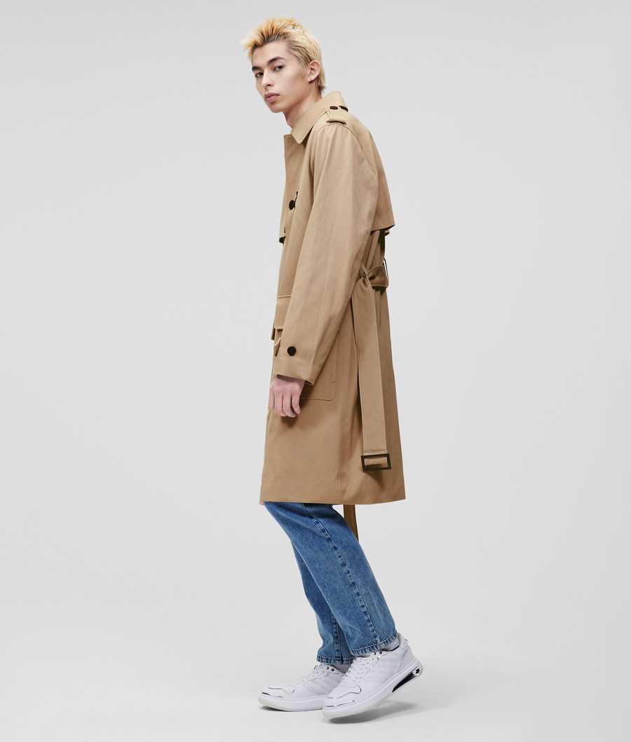 Khaki Men's Karl Lagerfeld With Belt Trench Coat | AE235YFDI