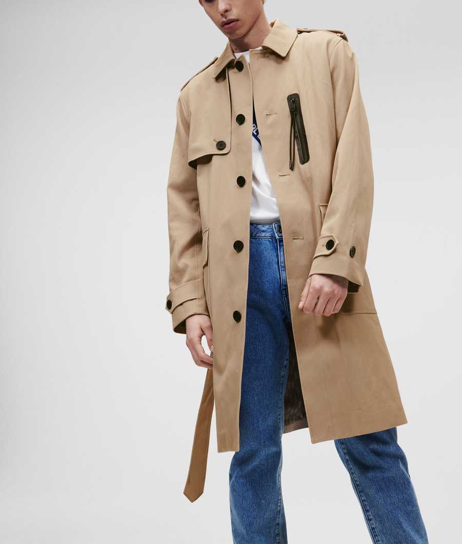 Khaki Men's Karl Lagerfeld With Belt Trench Coat | AE235YFDI