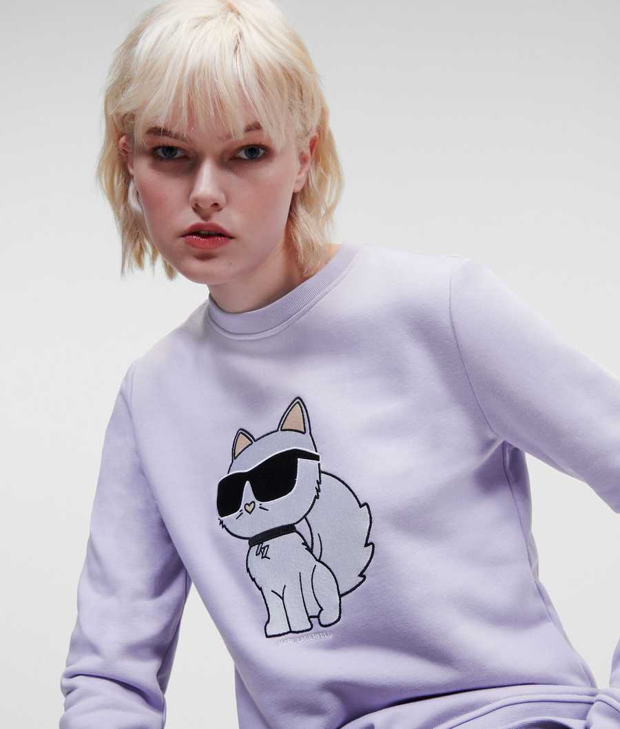 Lavender Women's Karl Lagerfeld Ikonik 2.0 Choupette Sweatshirts | AE108VXFN