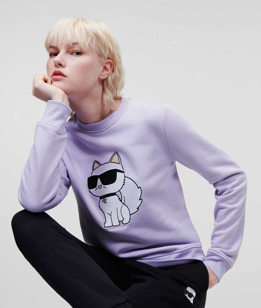 Lavender Women's Karl Lagerfeld Ikonik 2.0 Choupette Sweatshirts | AE108VXFN