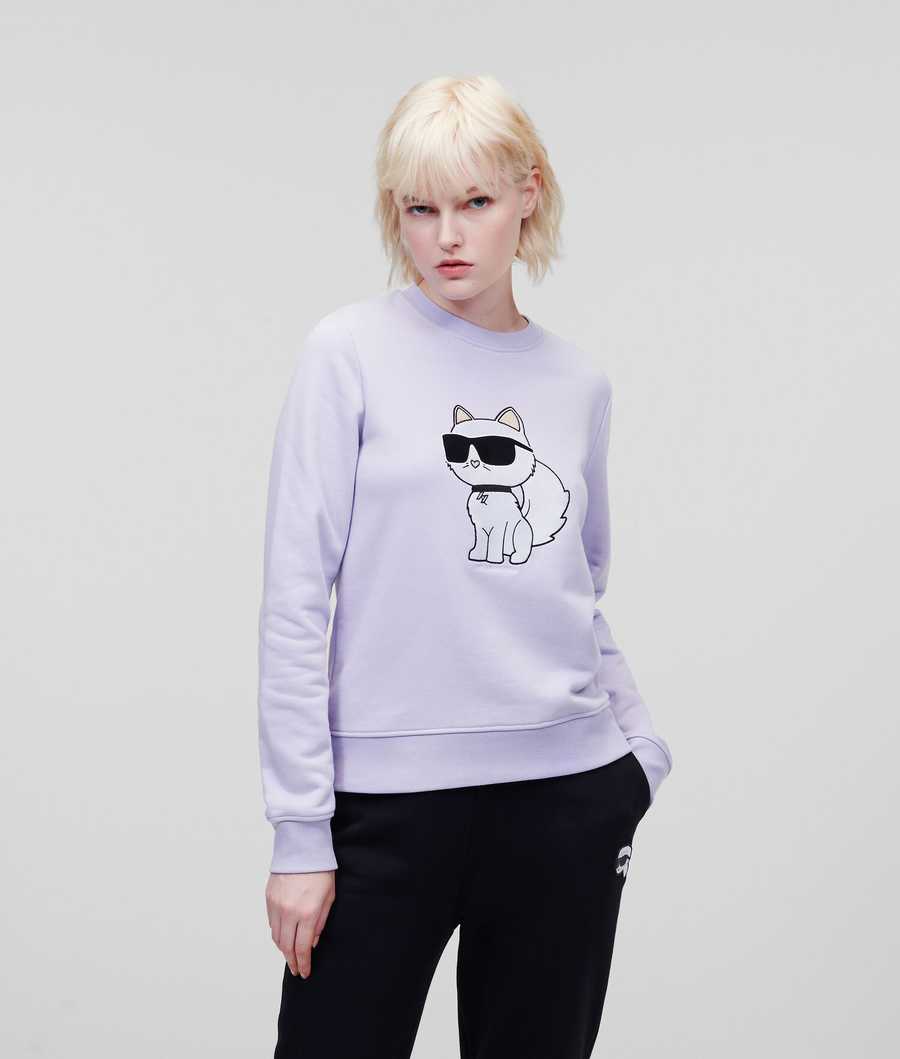 Lavender Women\'s Karl Lagerfeld Ikonik 2.0 Choupette Sweatshirts | AE108VXFN