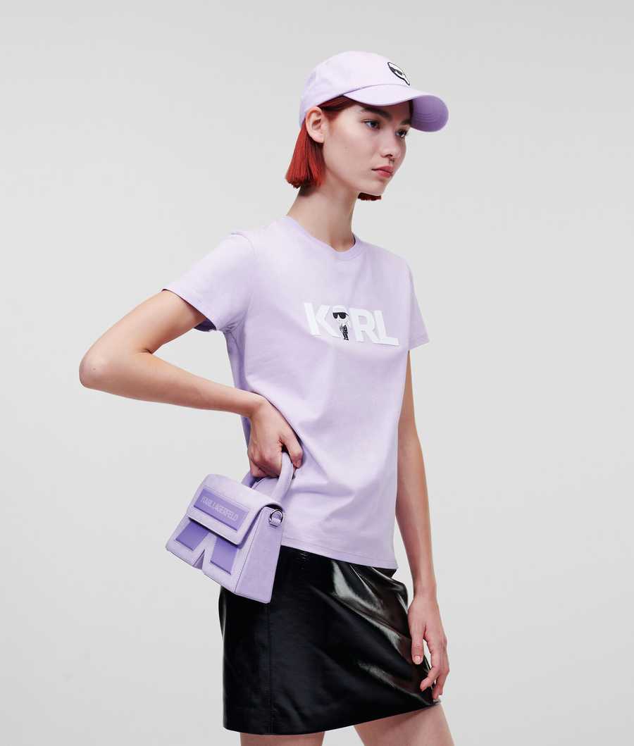 Lavender Women's Karl Lagerfeld Ikonik 2.0 Karl Logo T-Shirts | AE736WGOX