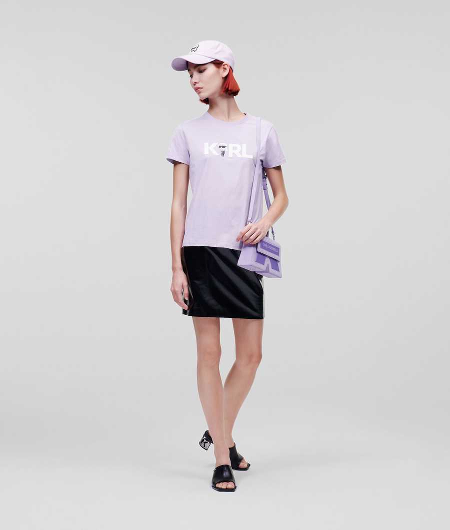 Lavender Women's Karl Lagerfeld Ikonik 2.0 Karl Logo T-Shirts | AE736WGOX