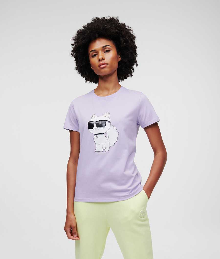 Lavender Women's Karl Lagerfeld Ikonik 2.0 Choupette T-Shirts | AE795EDMB