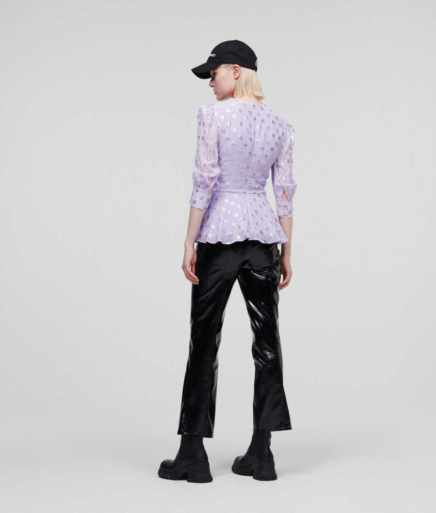 Lavender Women's Karl Lagerfeld Metallic Kl Monogram Blouses | AE215DXHM