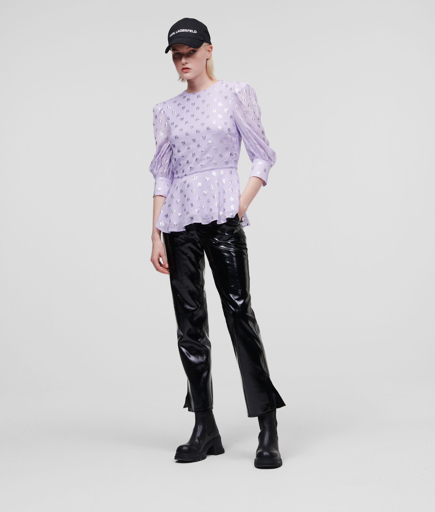 Lavender Women's Karl Lagerfeld Metallic Kl Monogram Blouses | AE215DXHM