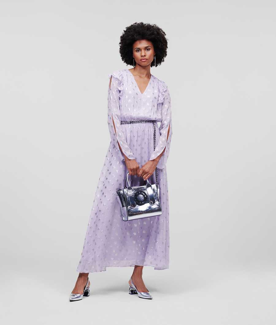 Lavender Women's Karl Lagerfeld Metallic Kl Monogram Dresses | AE218ZDBA