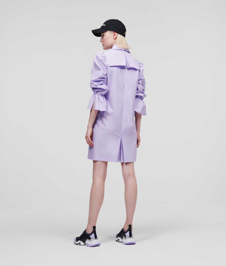 Lavender Women's Karl Lagerfeld Puff-sleeve Poplin Dresses | AE582IMKT