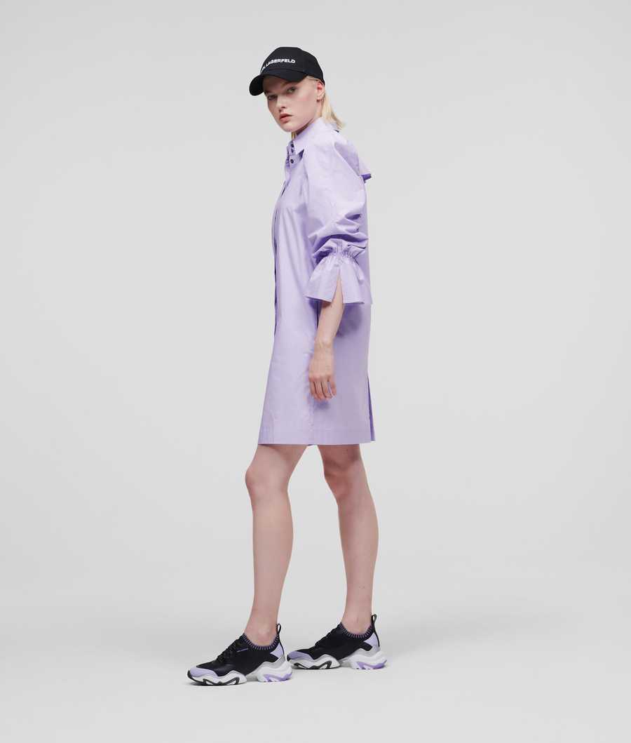 Lavender Women's Karl Lagerfeld Puff-sleeve Poplin Dresses | AE582IMKT