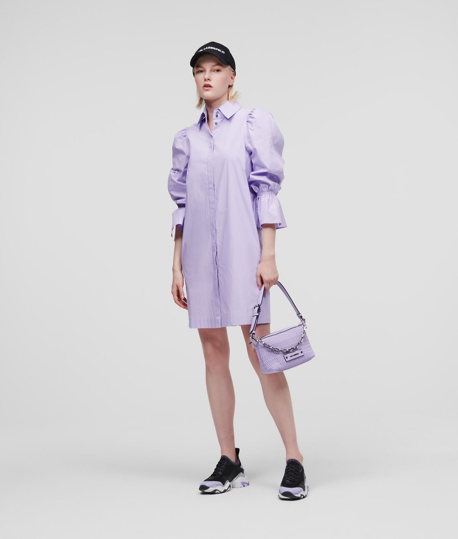 Lavender Women's Karl Lagerfeld Puff-sleeve Poplin Dresses | AE582IMKT