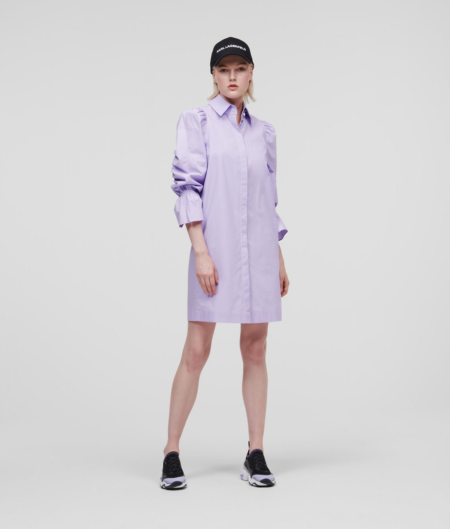 Lavender Women\'s Karl Lagerfeld Puff-sleeve Poplin Dresses | AE582IMKT