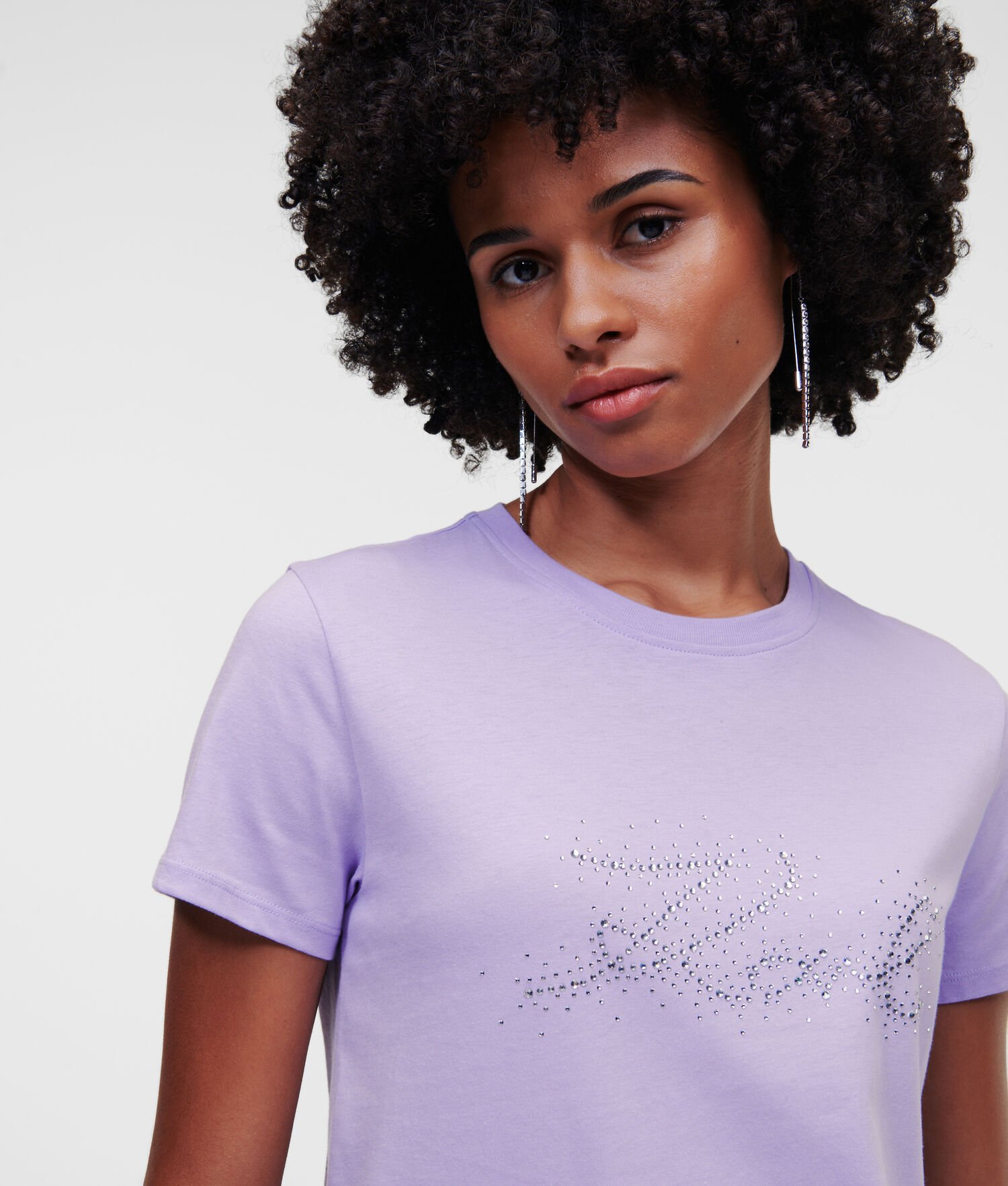 Lavender Women's Karl Lagerfeld Rhinestone Signature T-Shirts | AE843MNBR