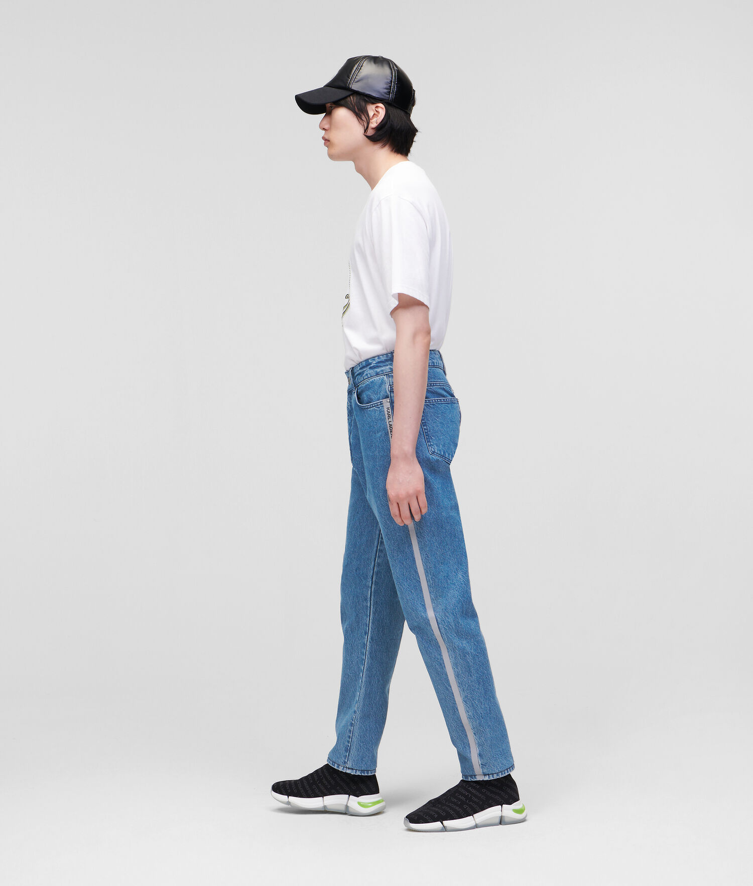 Light Blue Men's Karl Lagerfeld Relaxed-fit With Reflective Logo Tape Jeans | AE182YPCW