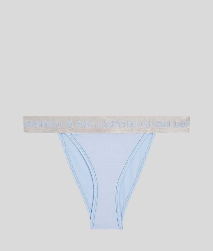 Light Blue Women\'s Karl Lagerfeld Metallic Logo Brazilian Briefs Underwear | AE524ORUN