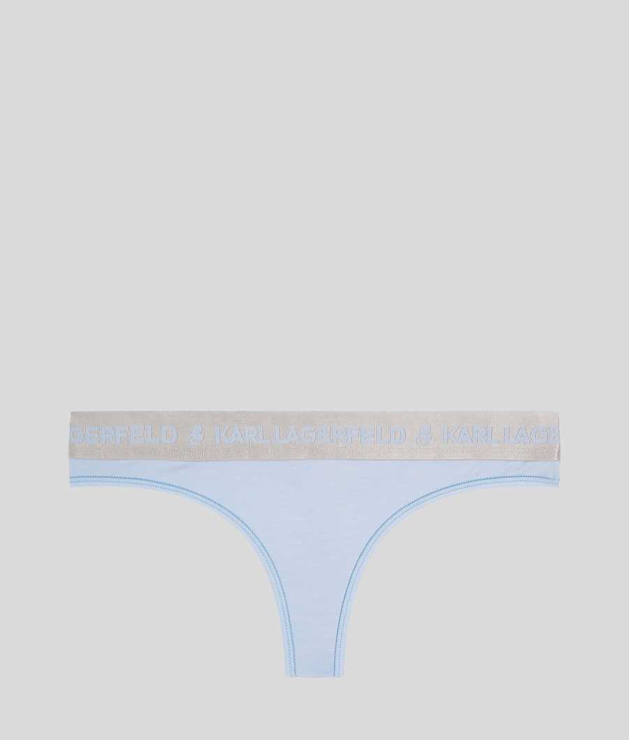 Light Blue Women\'s Karl Lagerfeld Metallic Logo Thong Underwear | AE695GTDH