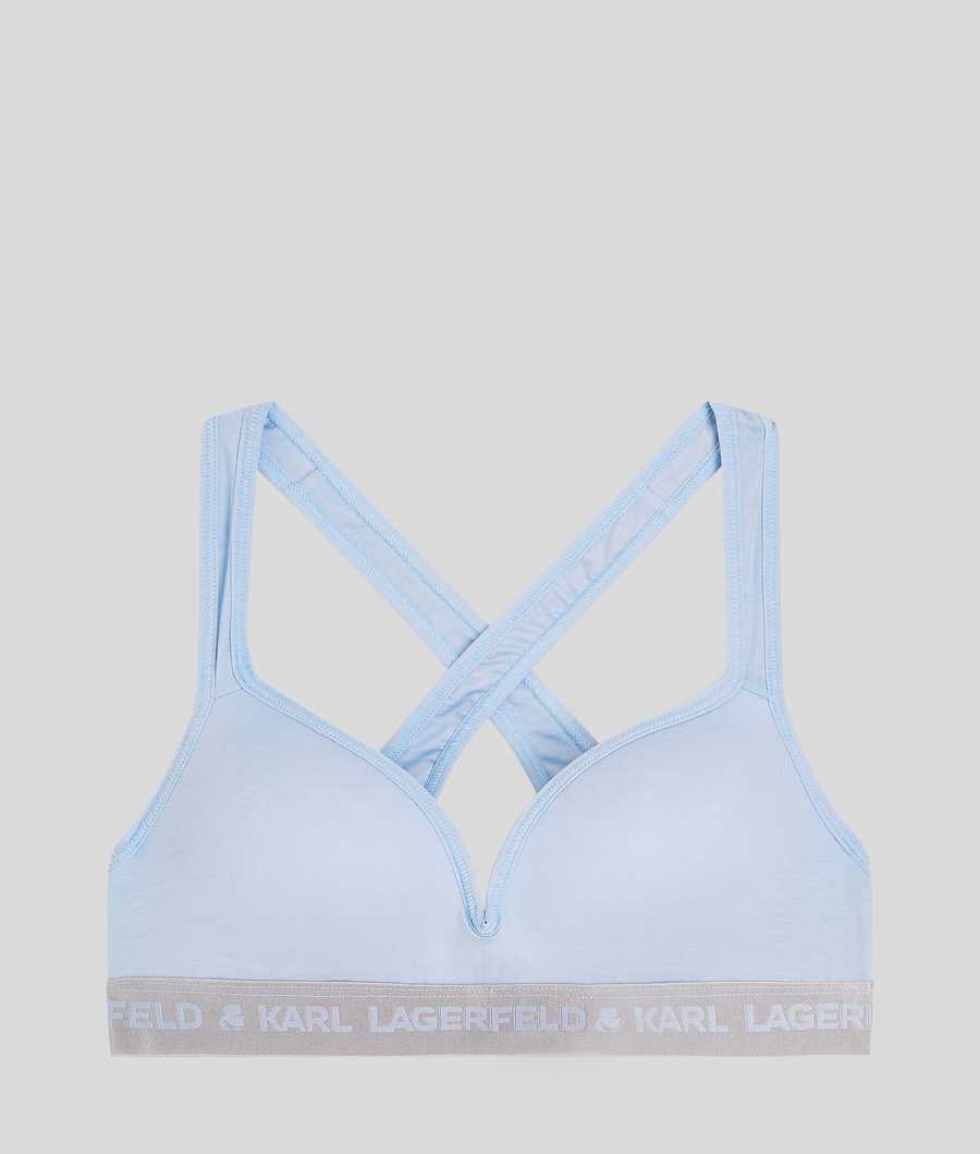 Light Blue Women\'s Karl Lagerfeld Metallic Logo Padded Bra Underwear | AE951WYSL