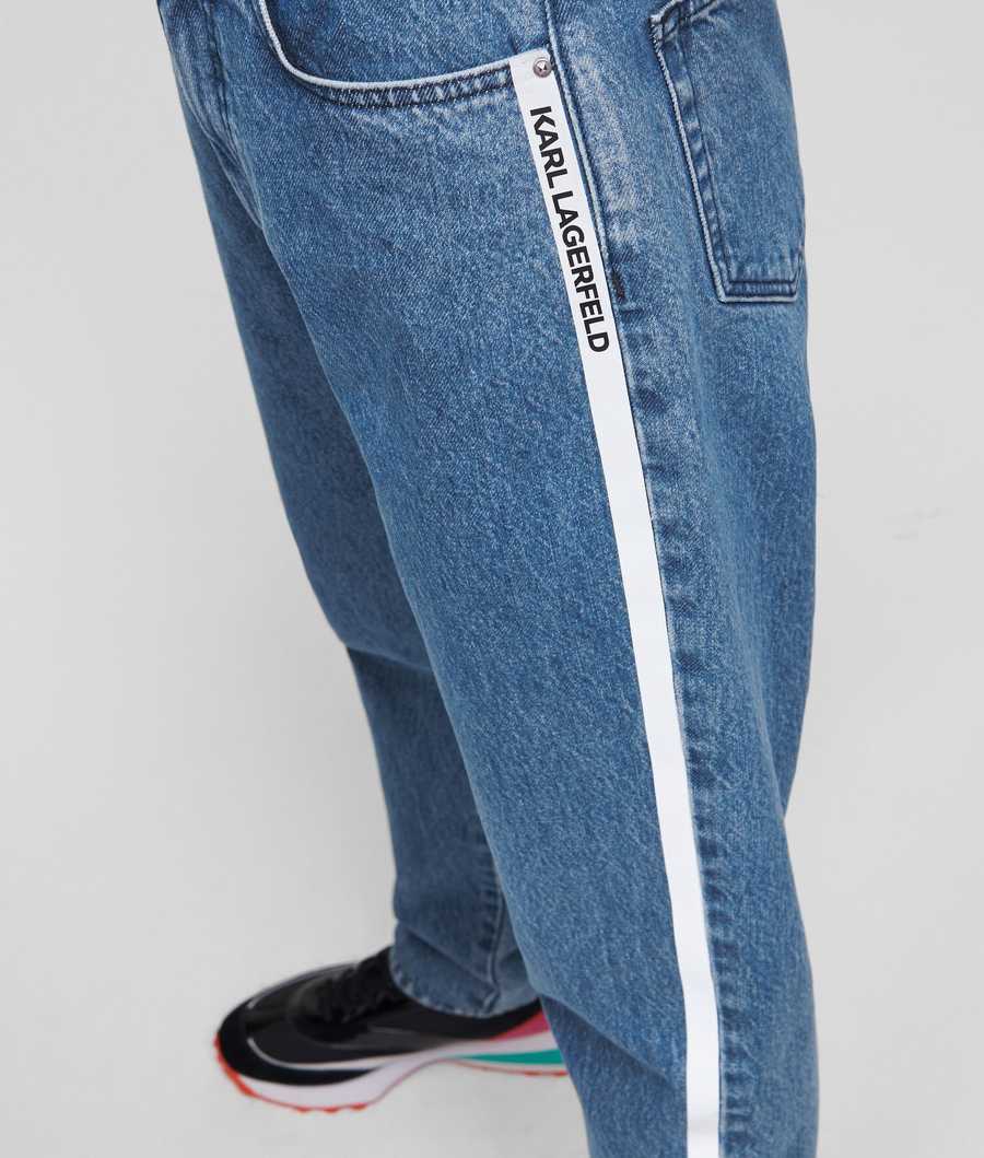 Light Blue Women's Karl Lagerfeld Relaxed-fit With Reflective Logo Tape Jeans | AE607BGEI