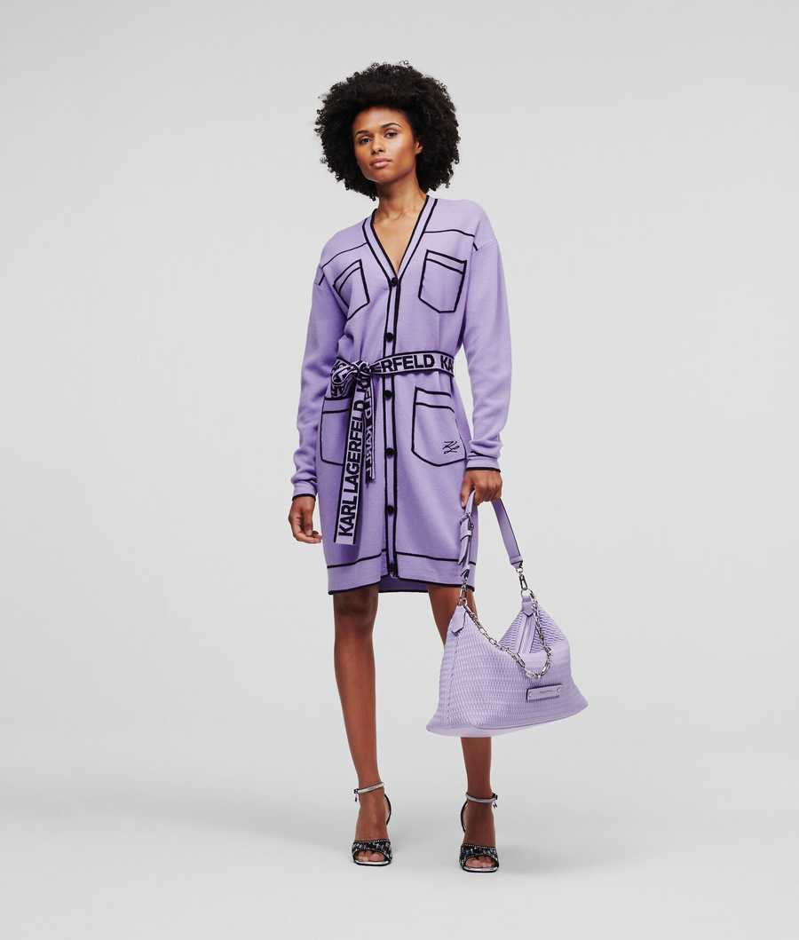 Light Purple Women's Karl Lagerfeld Karl Logo Belted Knitwear | AE691QFJU