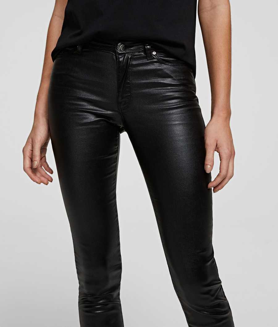 Metal Black Women's Karl Lagerfeld Metallic Skinny Jeans | AE187CNAU