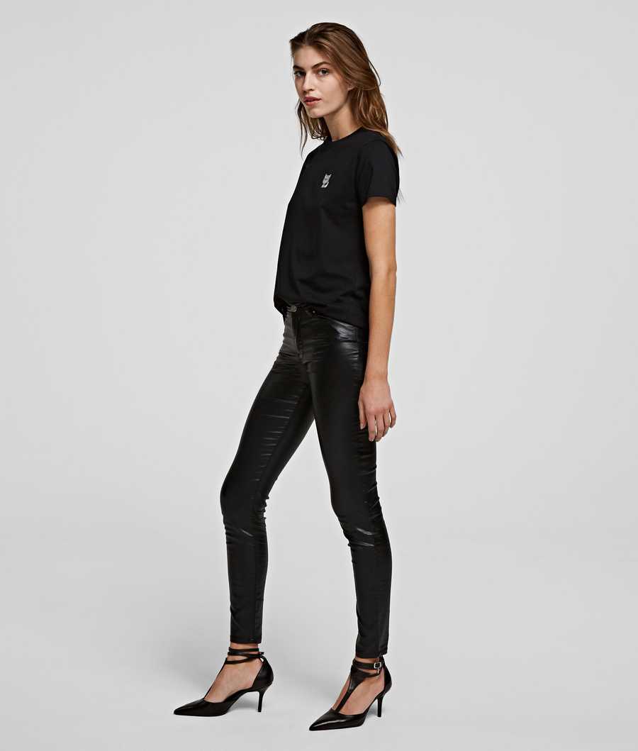 Metal Black Women's Karl Lagerfeld Metallic Skinny Jeans | AE187CNAU