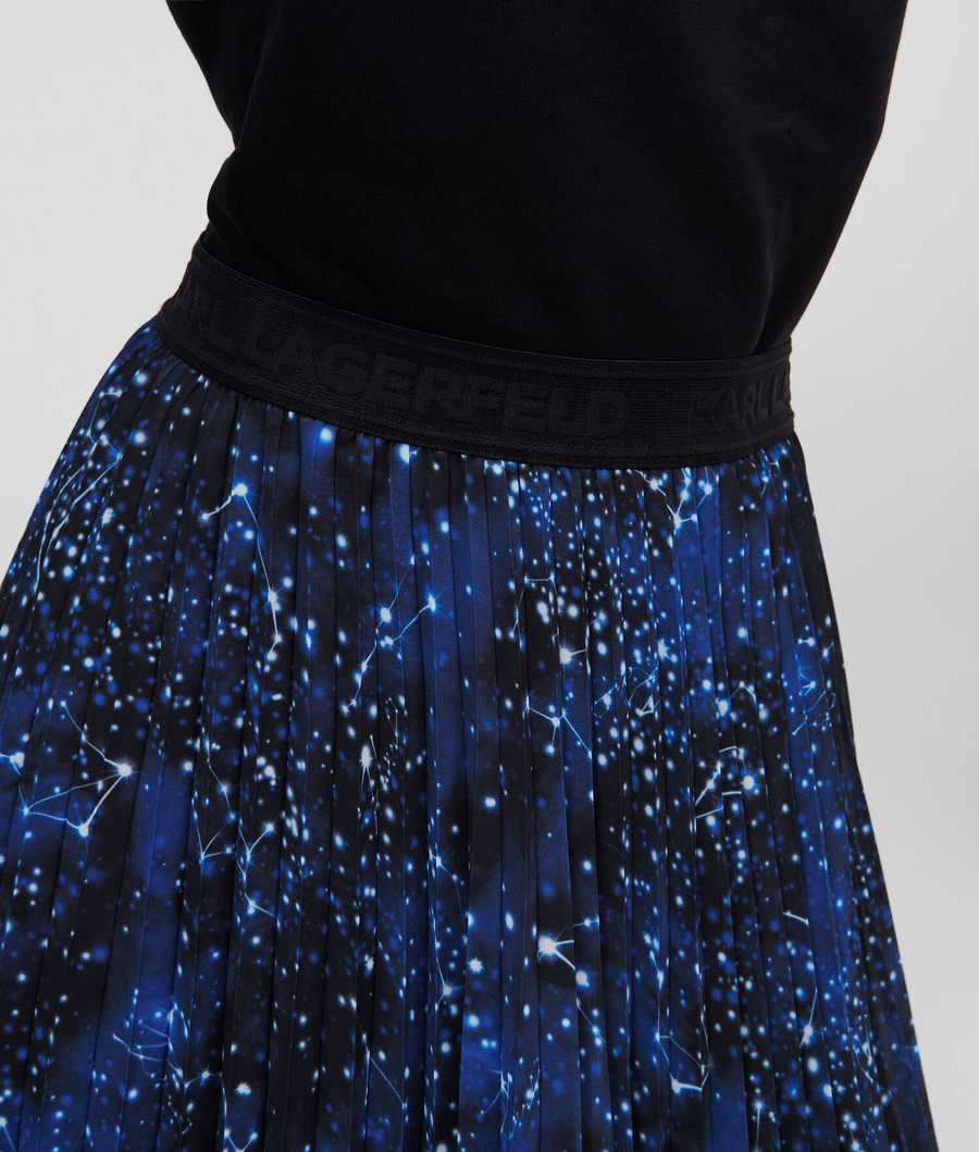 Multicolor Women's Karl Lagerfeld Galaxy-print Pleated Skirts | AE180BJVW