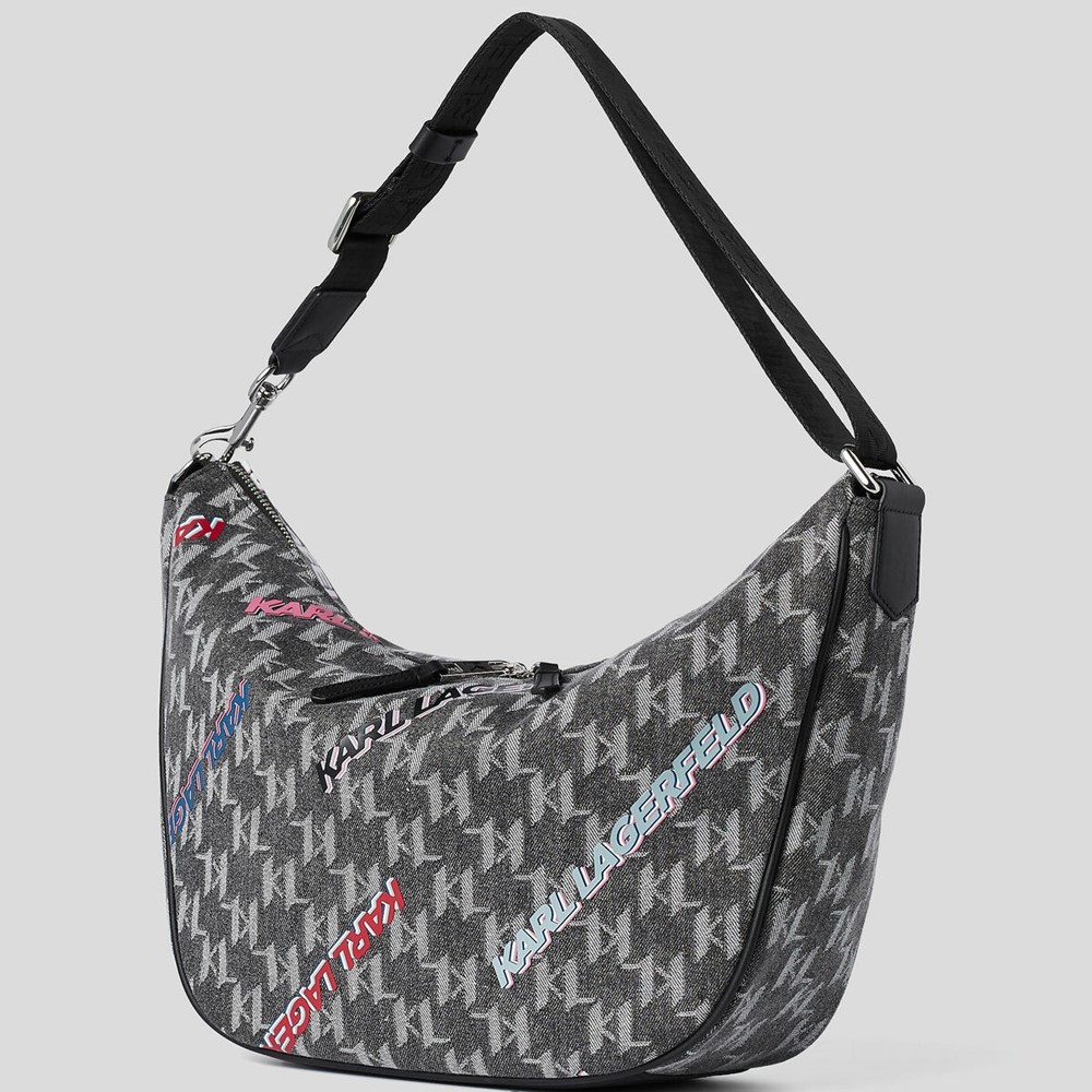 Multicolor Women's Karl Lagerfeld Kl Monogram Denim Hobo With Future Logo Handbags | AE061YOWH