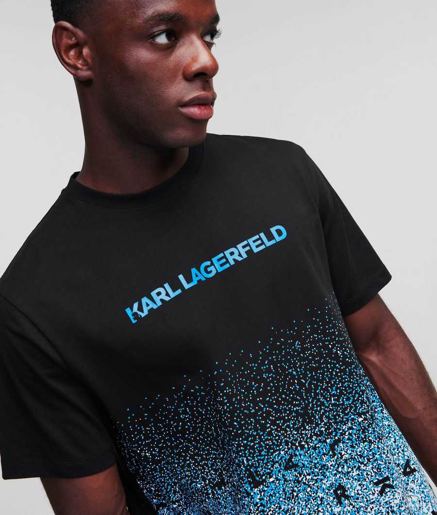 Navy Men's Karl Lagerfeld Digital Dégradé Logo T-Shirts | AE491CKBR