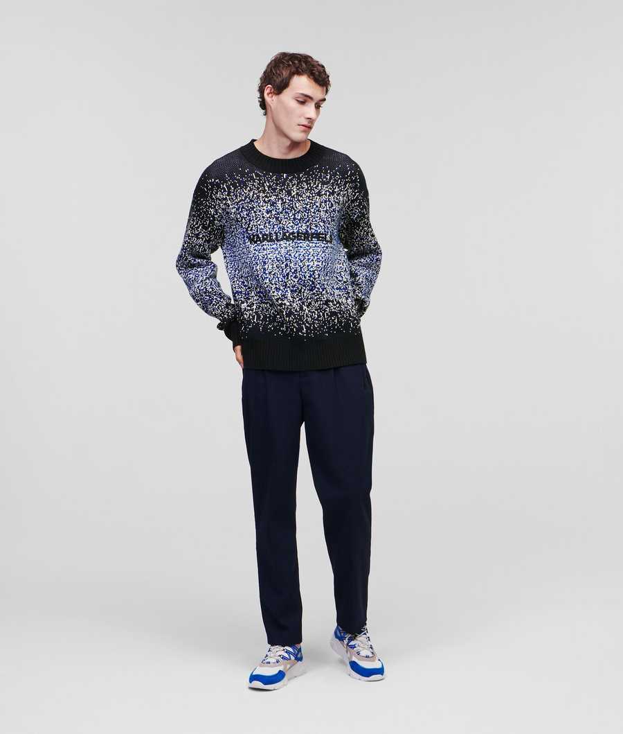 Navy Men's Karl Lagerfeld Digital Dégradé Logo Knitwear | AE831BVYO