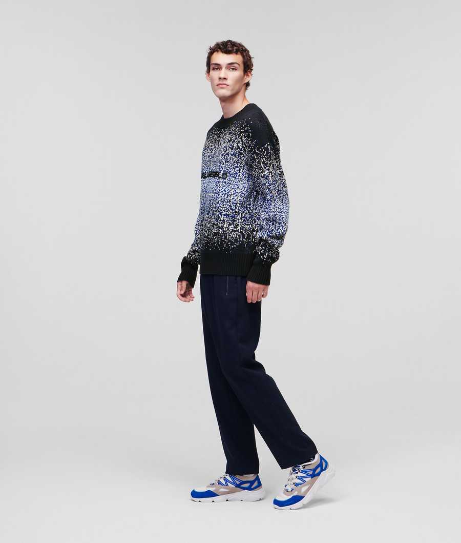 Navy Men's Karl Lagerfeld Digital Dégradé Logo Knitwear | AE831BVYO