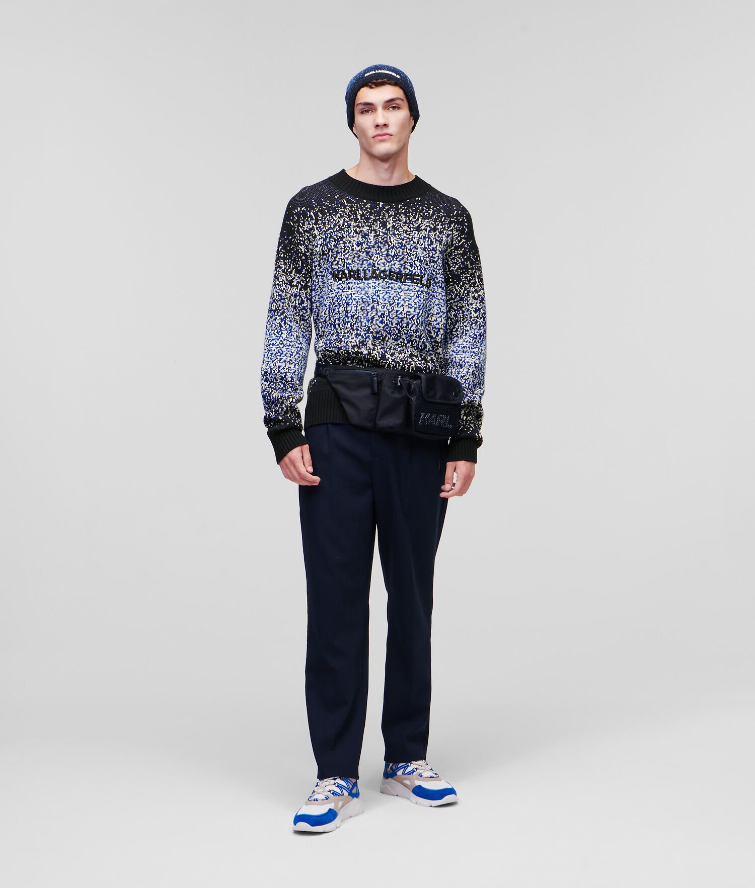 Navy Men's Karl Lagerfeld Digital Dégradé Logo Knitwear | AE831BVYO