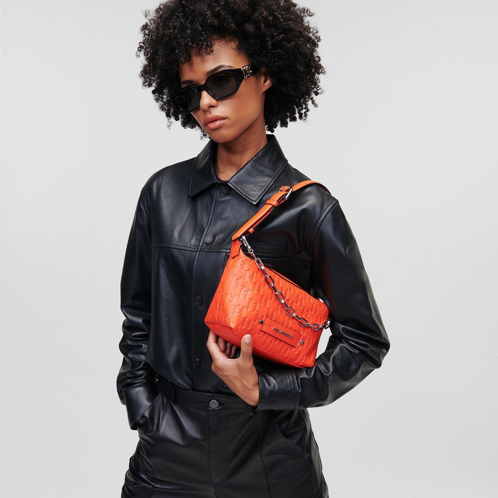 Orange Women's Karl Lagerfeld K/Kushion Monogram-embossed Baguette Bag | AE794ZICH