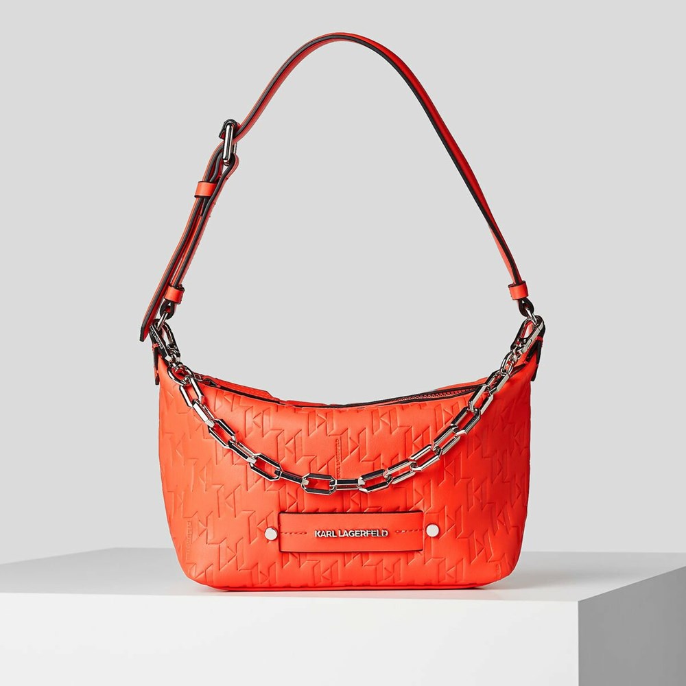 Orange Women\'s Karl Lagerfeld K/Kushion Monogram-embossed Baguette Bag | AE794ZICH