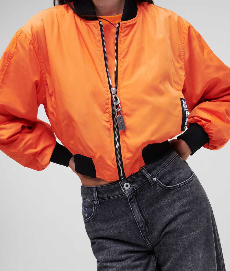 Orange Women's Karl Lagerfeld Klj Cropped Bomber Jackets | AE703WCGY