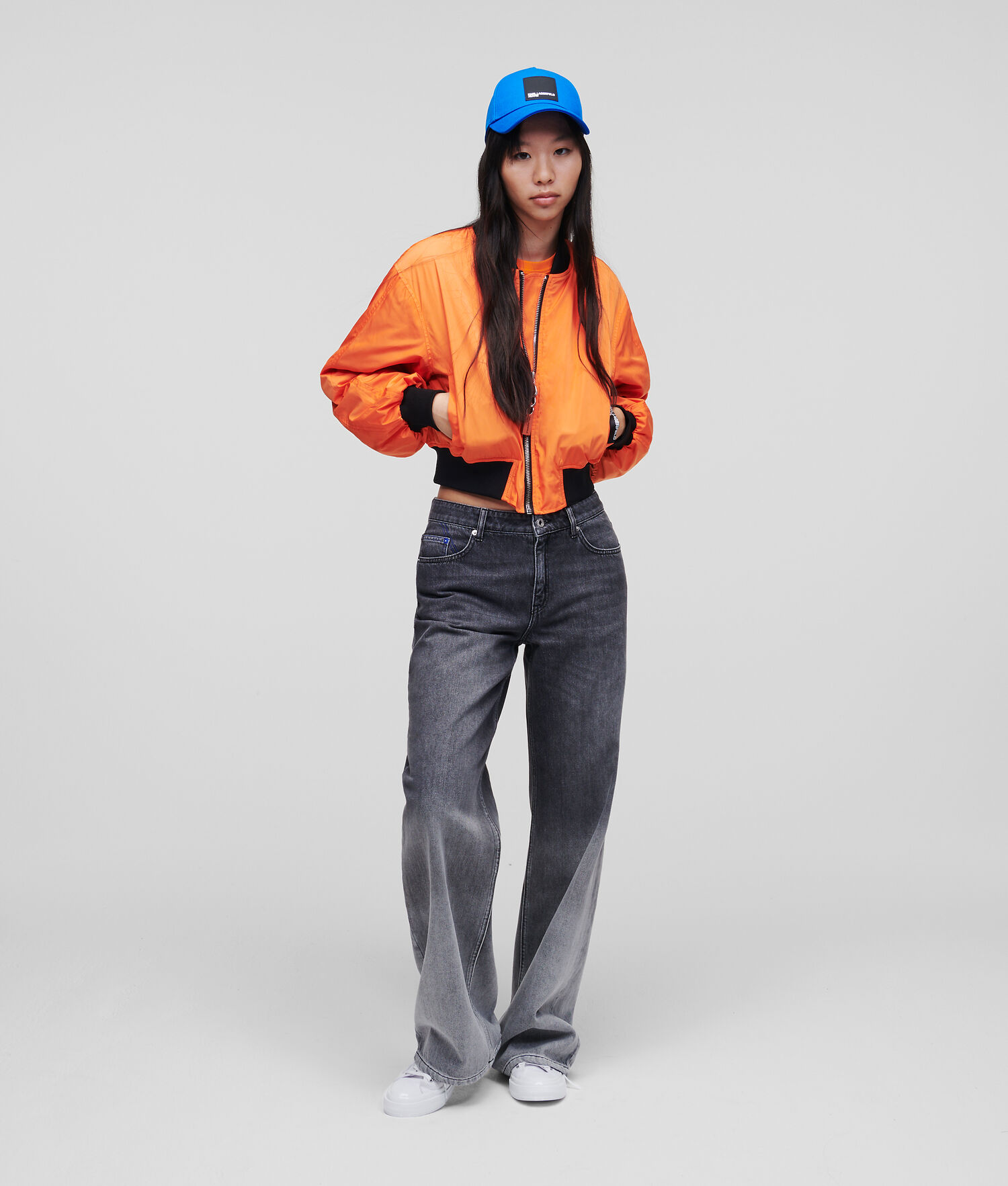 Orange Women's Karl Lagerfeld Klj Cropped Bomber Jackets | AE703WCGY