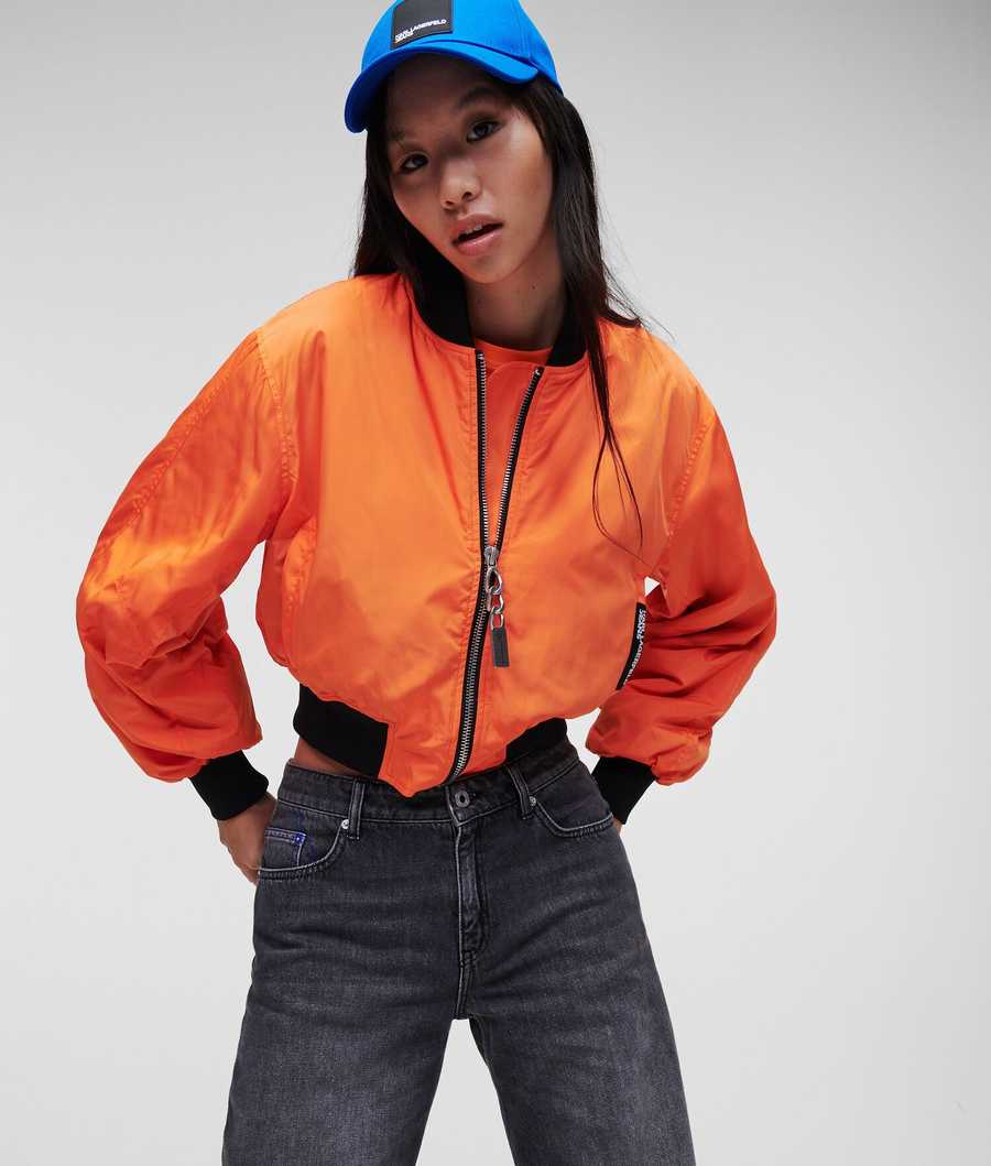 Orange Women\'s Karl Lagerfeld Klj Cropped Bomber Jackets | AE703WCGY