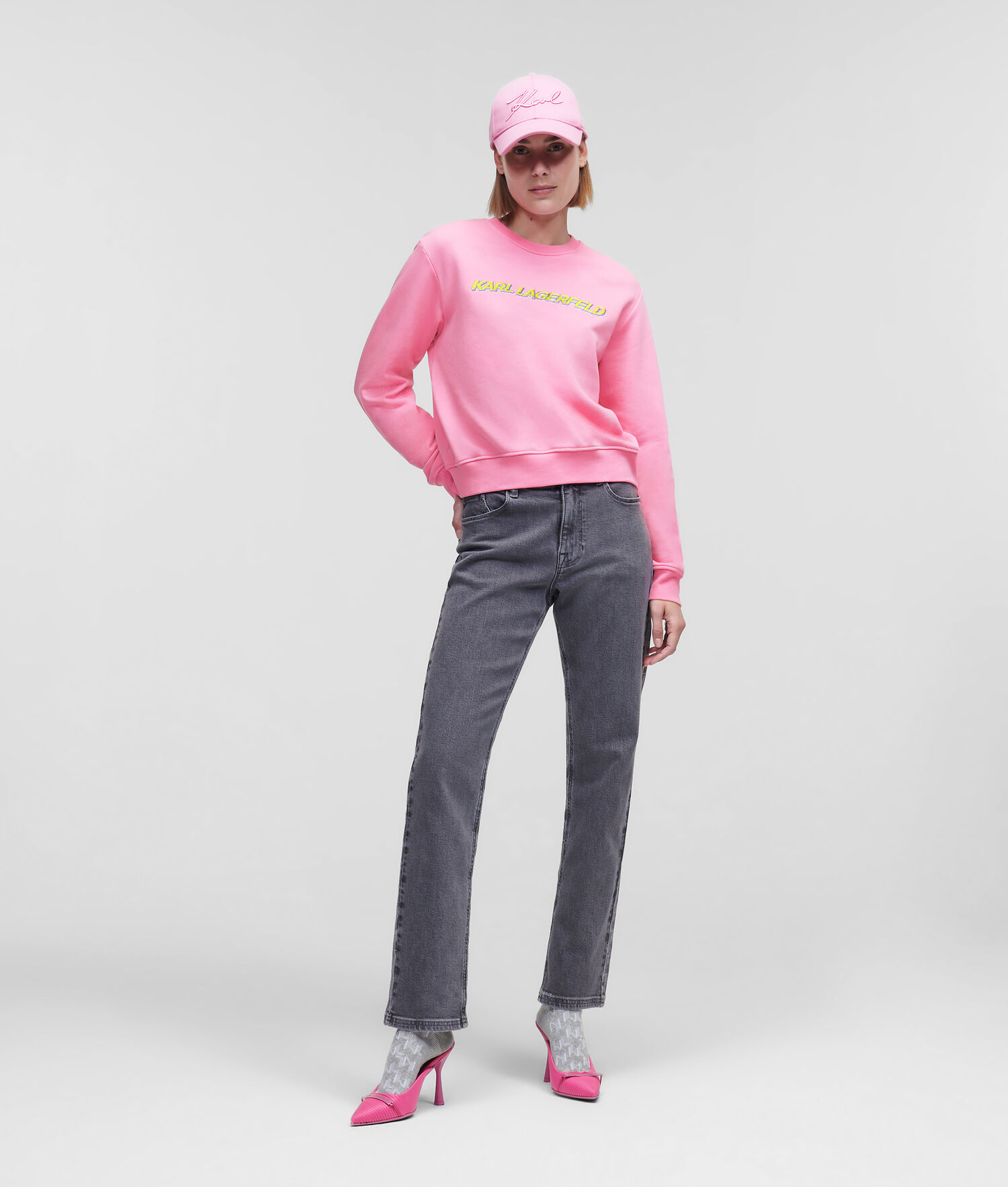 Pink Women's Karl Lagerfeld Cropped Karl Future Logo Sweatshirts | AE376TXJB