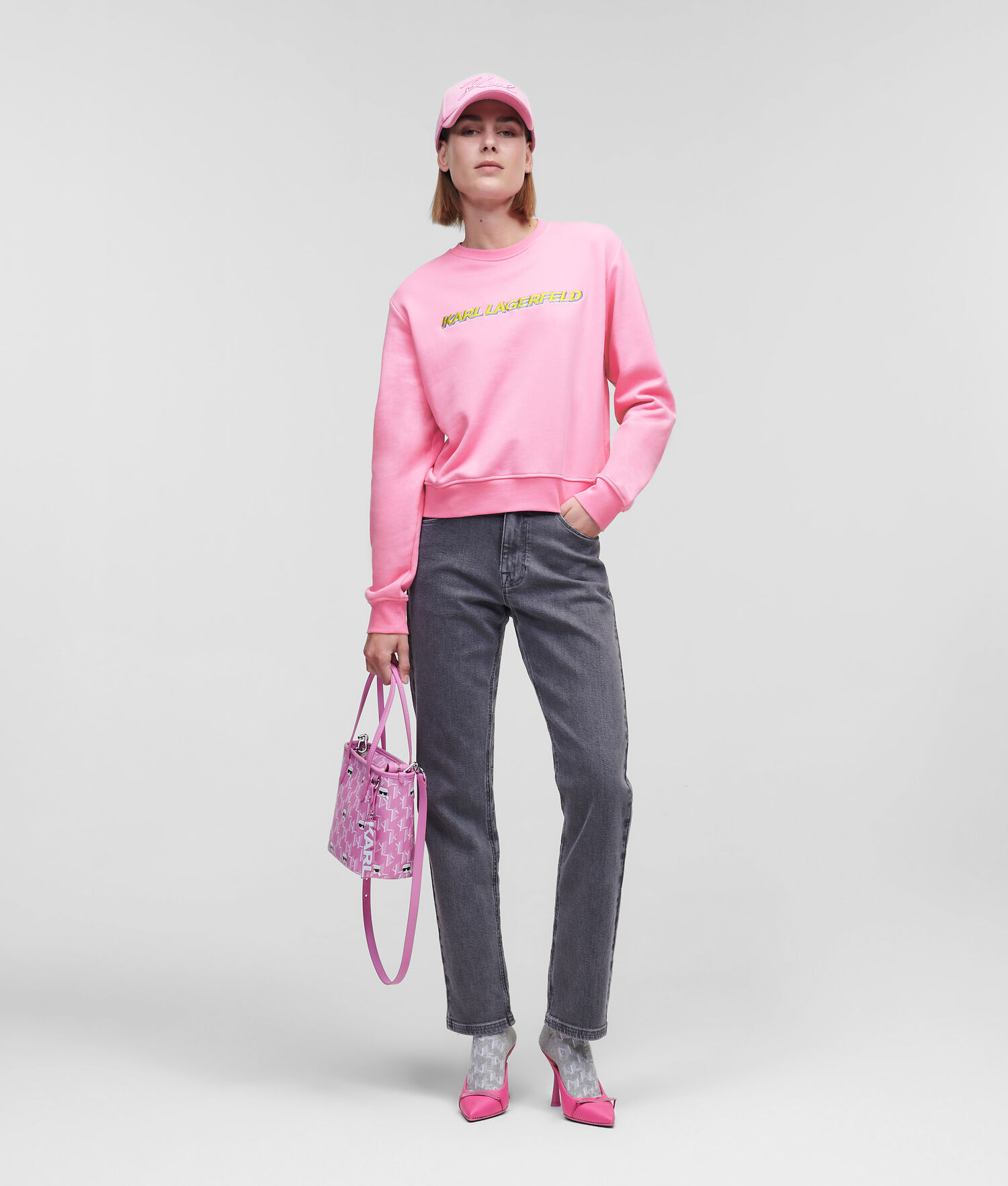 Pink Women's Karl Lagerfeld Cropped Karl Future Logo Sweatshirts | AE376TXJB