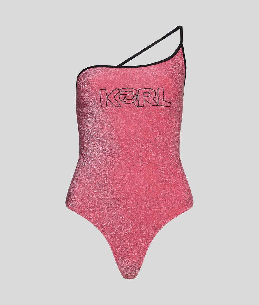 Pink Women's Karl Lagerfeld Ikonik 2.0 Lurex Swimsuits Beachwear | AE503ROUA