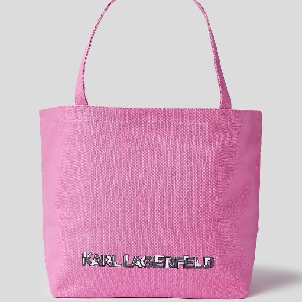 Pink Women's Karl Lagerfeld K/Heroes Canvas Shopper Tote Bags | AE609NFUA