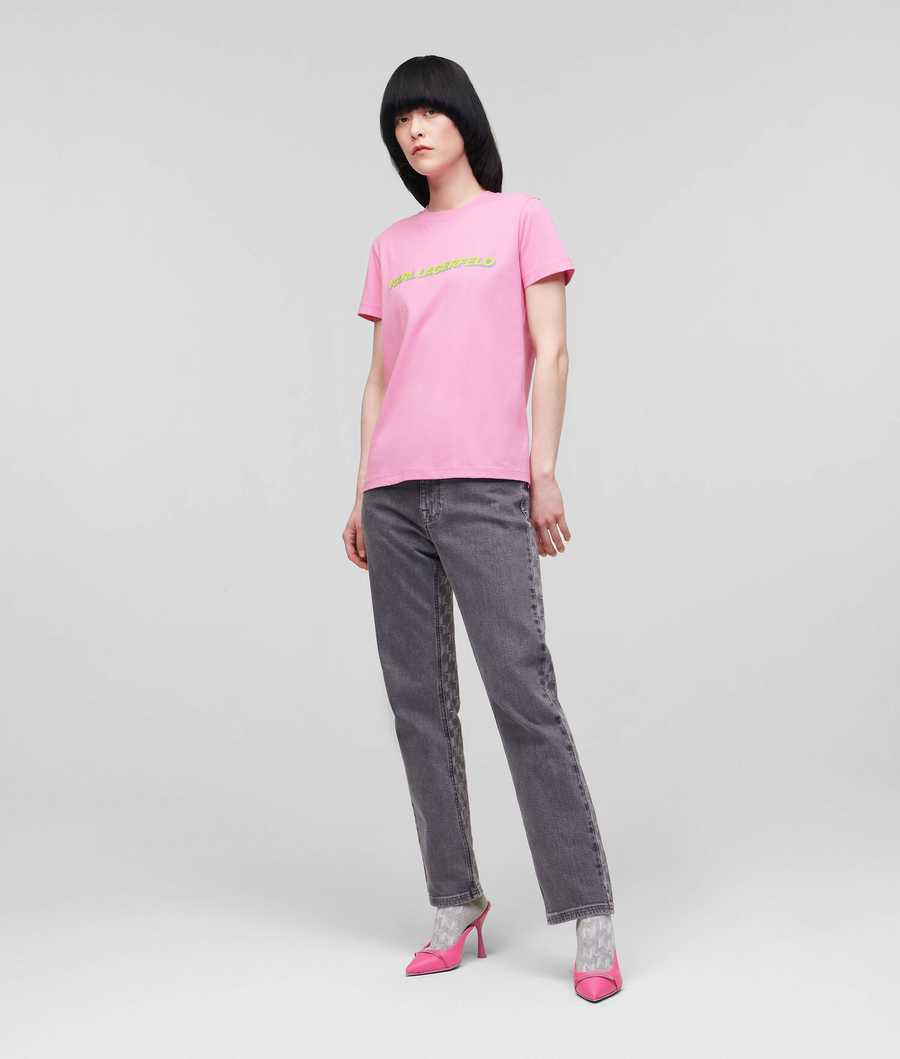 Pink Women's Karl Lagerfeld Karl Future Logo T-Shirts | AE315ZBOM