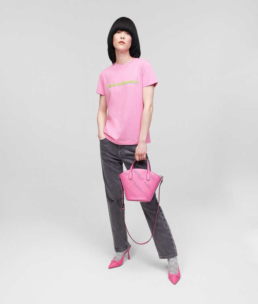 Pink Women's Karl Lagerfeld Karl Future Logo T-Shirts | AE315ZBOM