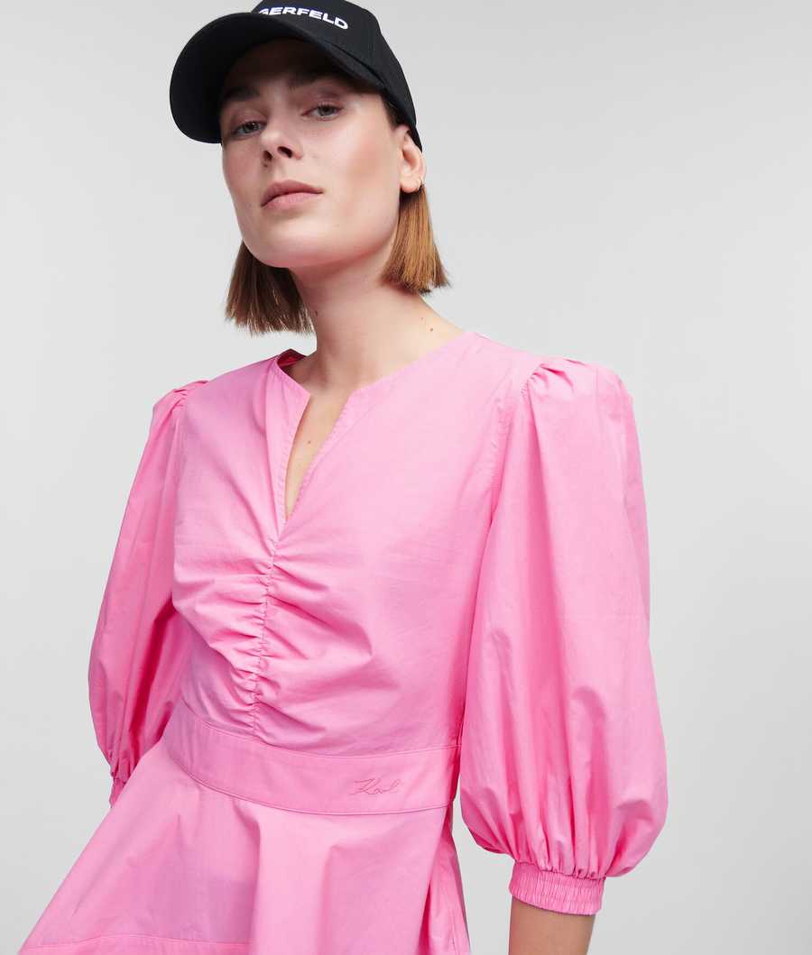 Pink Women's Karl Lagerfeld Poplin With Peplum Hem Blouses | AE391ZVYJ