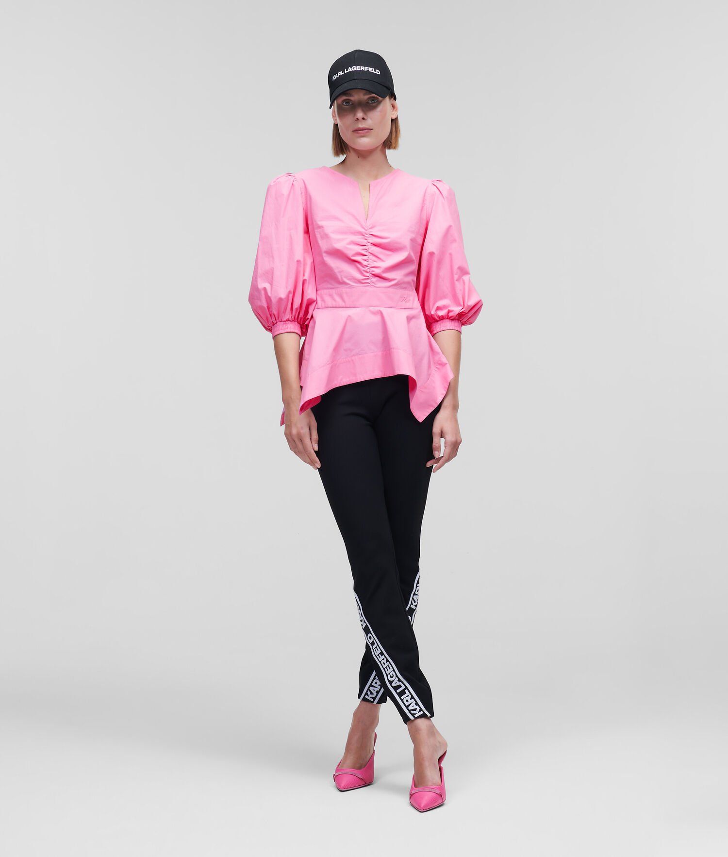 Pink Women\'s Karl Lagerfeld Poplin With Peplum Hem Blouses | AE391ZVYJ