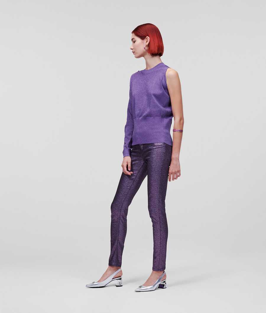 Purple Women's Karl Lagerfeld Iridescent Asymmetric Knitwear | AE273XRYL