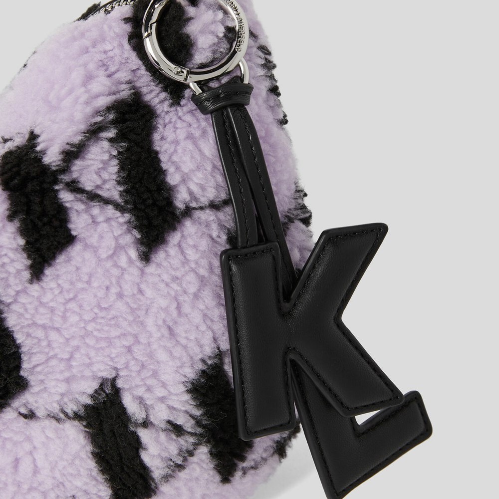 Purple Women's Karl Lagerfeld K/Knotted Monogram Faux-shearling Shoulder Bags | AE128SWRA